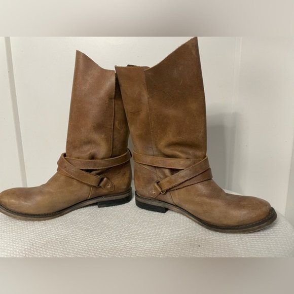 Tout A Coup Leather Brown Biker Boots Size 7 European Cowboy - Picture 3 of 5